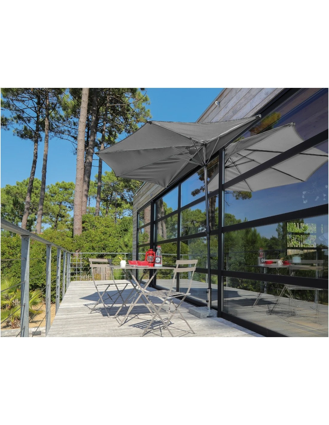 Demi Parasol 300/5 Aluminium Grey Et Polyester - Gris 5 Demi Parasol 300/5 Aluminium Grey Et Polyester - Gris - Image 3
