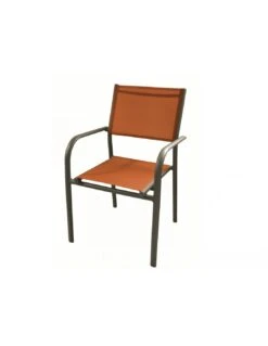 Fauteuil De Jardin Duca Empilable - Aluminium Et Toile - Graphite / Paprika
