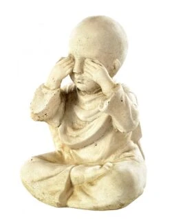 Petit Moine H.23 Cm "Je N'ai Rien Vu" Patiné Vieilli